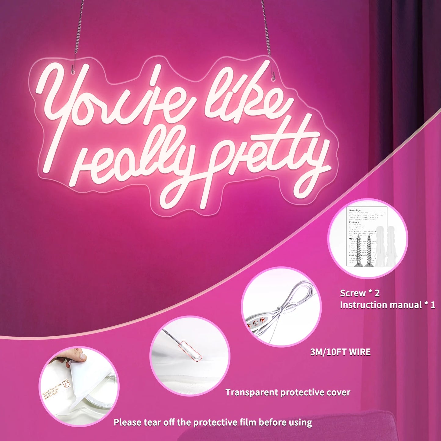 USB Powered Pink LED Neon Light with Adjustable Brightness,Light Up Sign for Party Decor&Christmas Gifts