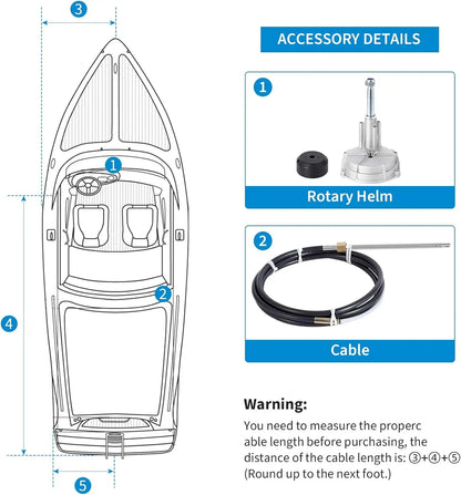 14 Feet Cable Outboard Steering Kit 3/4" Standard Tapered Shaft for Yachts, Fishing Boats