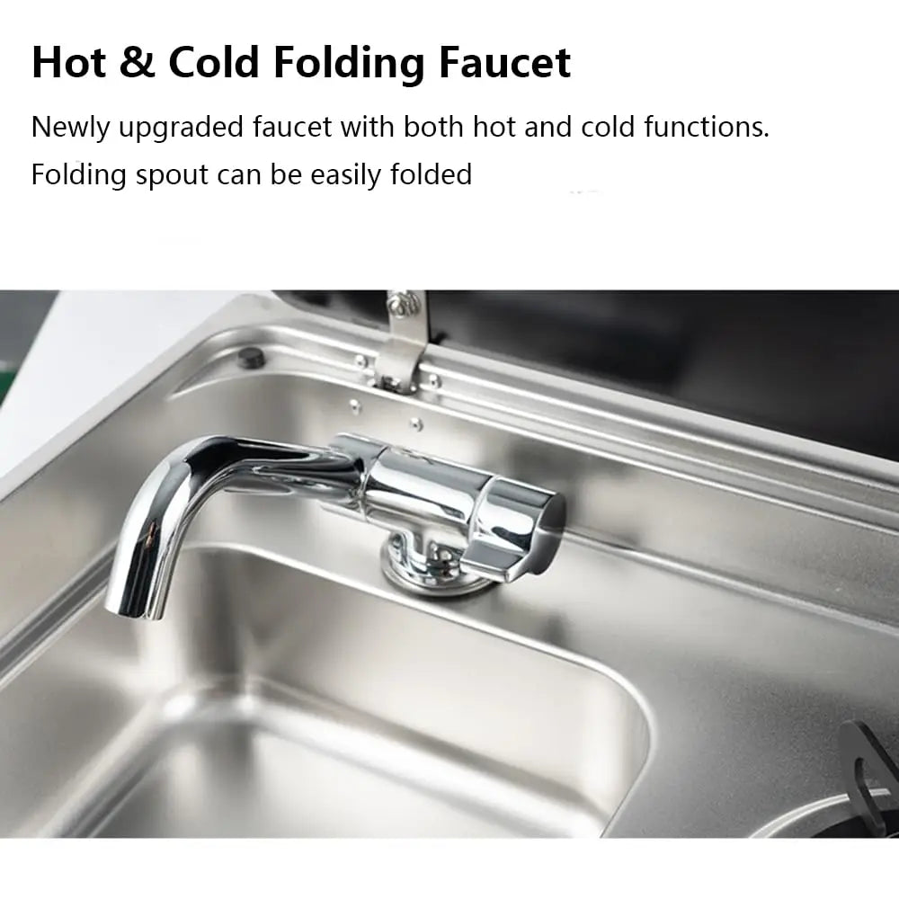 Integrated Gas Stove Sink Combination, Stainless Steel With Cover, Gas Camping Stove Burner