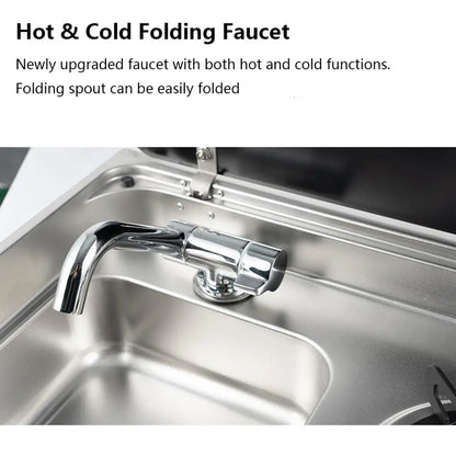 Integrated Gas Stove Sink Combination, Stainless Steel With Cover, Gas Camping Stove Burner