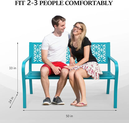 50" Outdoor Bench Metal with Floral Back, Garden Front Porch or Yard Patio  800lb Capacity