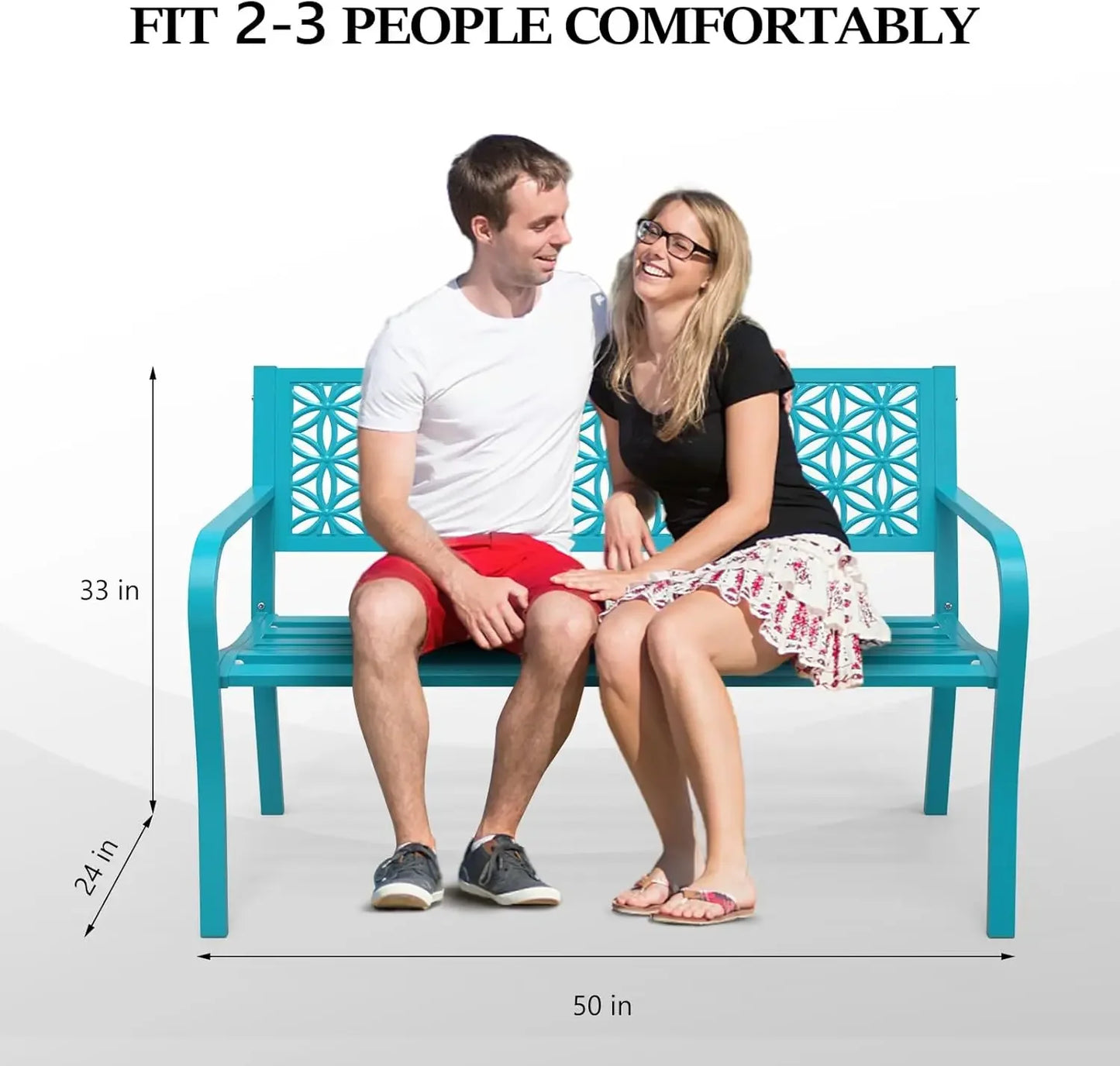 50" Outdoor Bench Metal with Floral Back, Garden Front Porch or Yard Patio  800lb Capacity