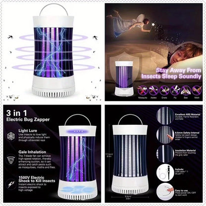 360° Electric Bug Zapper - UV/Zapping/Fan 3-in-1, 1800mAh 7H Battery|Waterproof Portable for Camping/Fishing/Indoor Pest Control