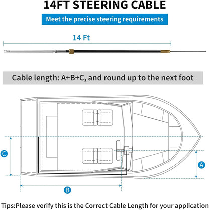 14 Feet Cable Outboard Steering Kit 3/4" Standard Tapered Shaft for Yachts, Fishing Boats