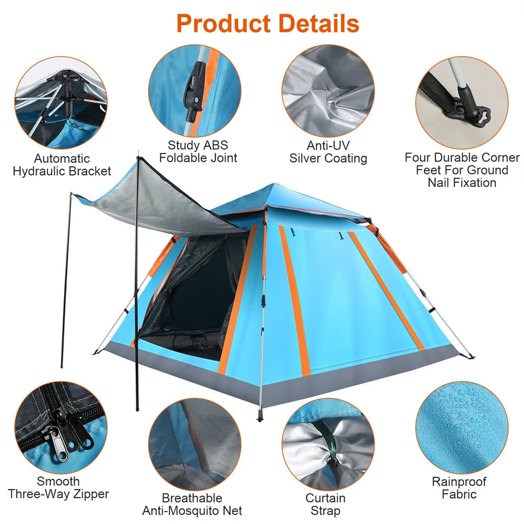 4-5 Person Pop-Up Camping Tent, Instant Setup 2 Mosquito Nets Windows, Portable for Hiking, Backpacking