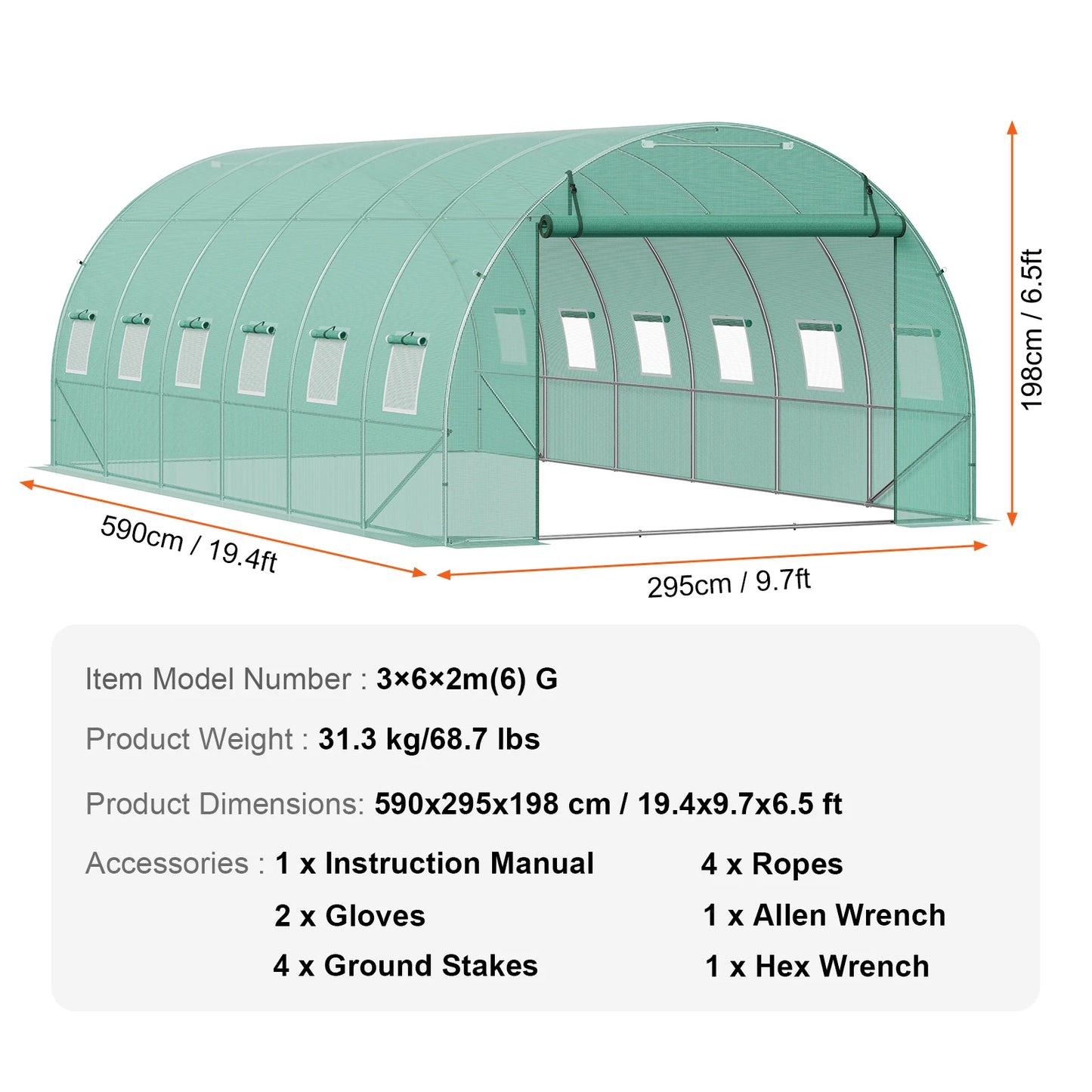 Walk-in Greenhouse Hoop House  Plant Hot House with Steel Frame Roll-up Zipper Door