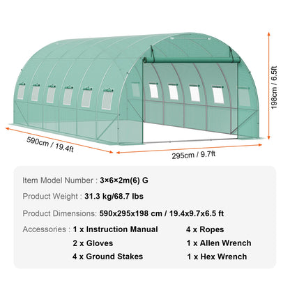 Walk-in Greenhouse Hoop House  Plant Hot House with Steel Frame Roll-up Zipper Door