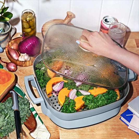 5-in-1 Frying Pan - Expandable to 7 Quarts with Glass Lid for  Slow Cooking and More
