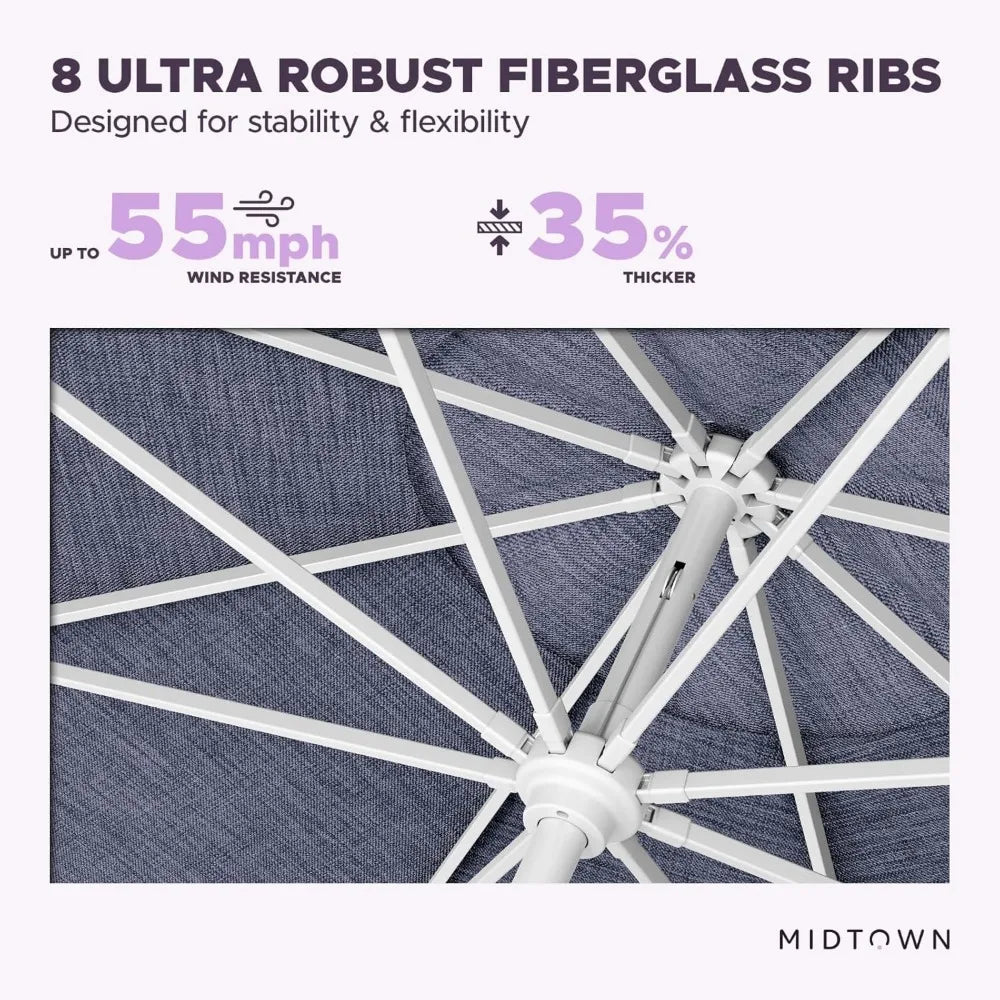 8 Ft. Patio Umbrella Polyester Fabric - Fiberglass Ribs, Auto-Tilt Aluminum Frame