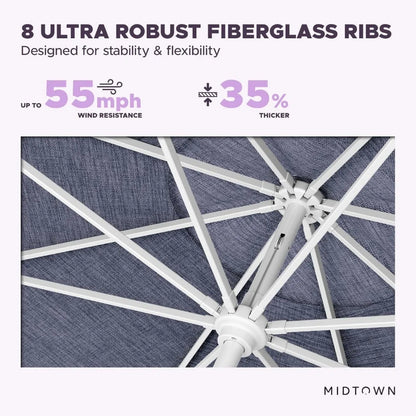 8 Ft. Patio Umbrella Polyester Fabric - Fiberglass Ribs, Auto-Tilt Aluminum Frame