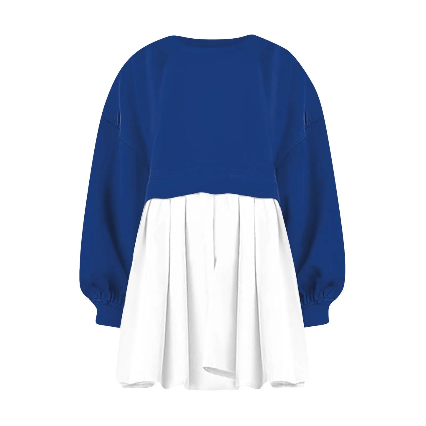 Women Sweatshirt Dress Long Sleeve Crewneck Pullover Loose Fit Tops Pleated Sweatshirts Dresses