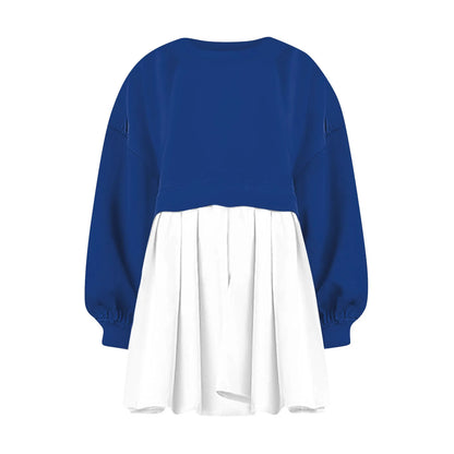 Women Sweatshirt Dress Long Sleeve Crewneck Pullover Loose Fit Tops Pleated Sweatshirts Dresses