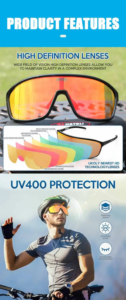 UV Protection Polarized  Cycling Glasses Windproof for Road Biking Anti-Fog Sports Sunglasses Men Women