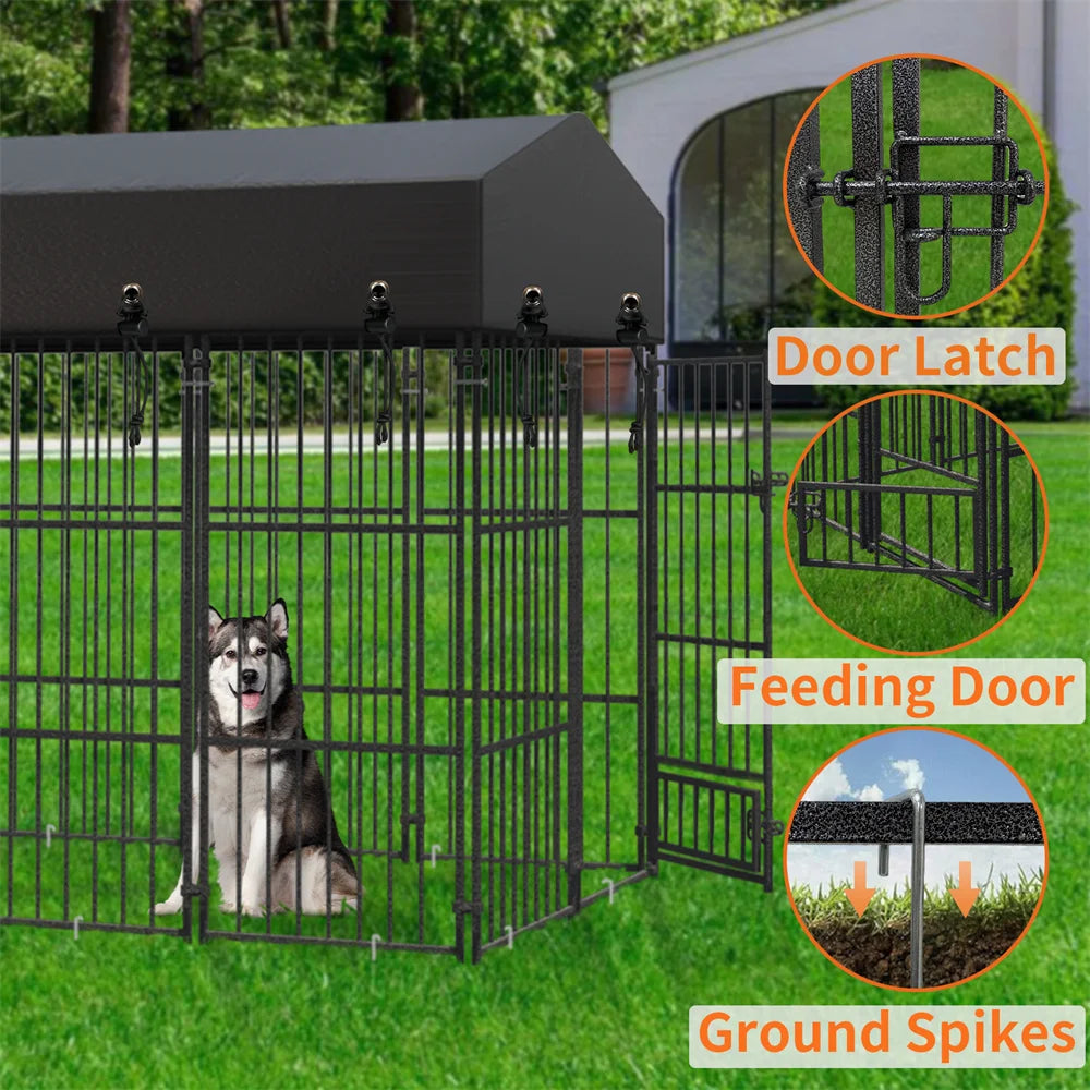 Heavy Duty Large Dog Kennel  Welded Metal Playpen  with Roof