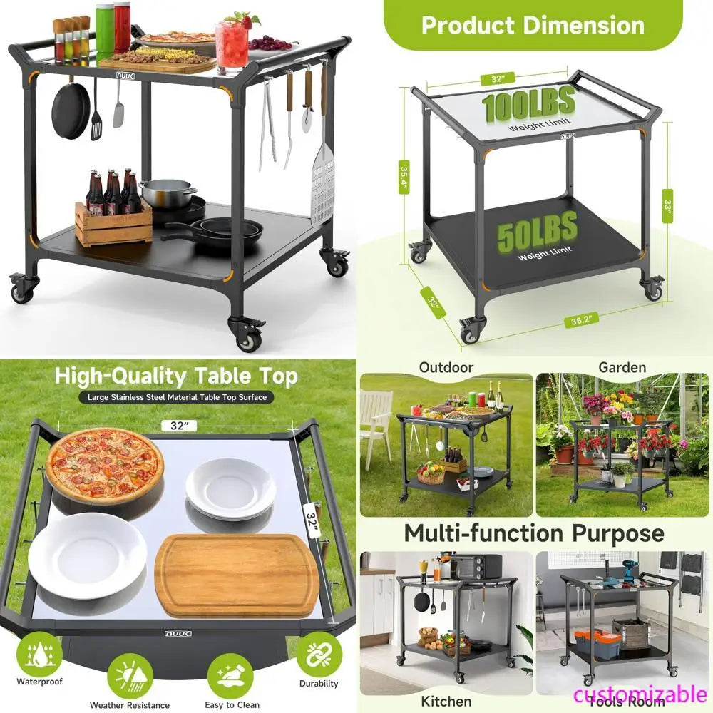 Outdoor Stainless Steel Pizza Oven Table with Double-Shelf  32 x 32