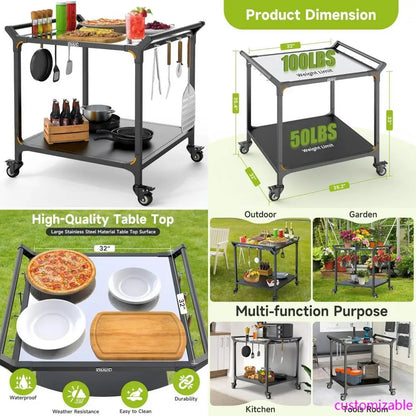 Outdoor Stainless Steel Pizza Oven Table with Double-Shelf  32 x 32