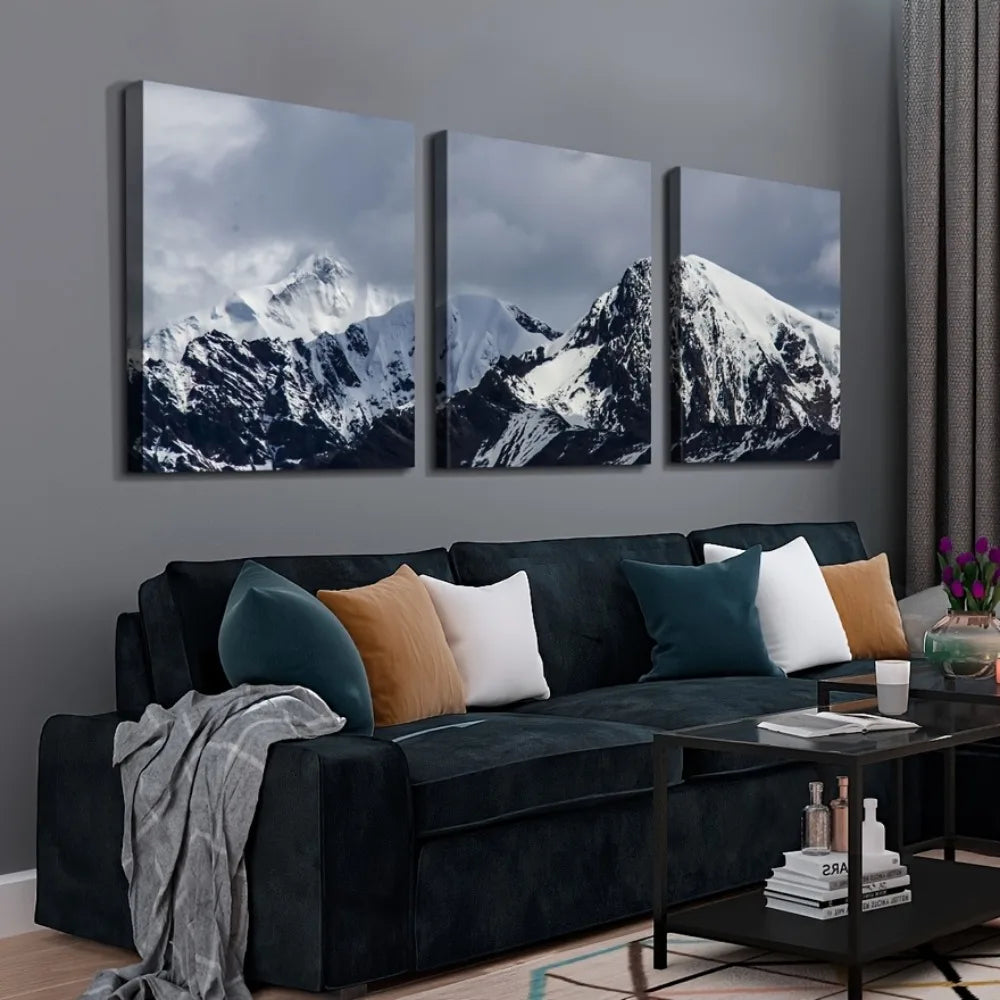 3 Panel Canvas Wall Art - Snow Mountain HD Modern Home decor, living room ,1.5 inch chunky wood frame