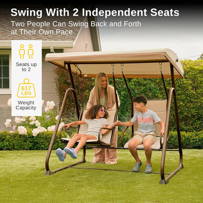 2-Person Outdoor Patio Swing with Adjustable Canopy, Comfortable and Breathable Seats, Independent Swing