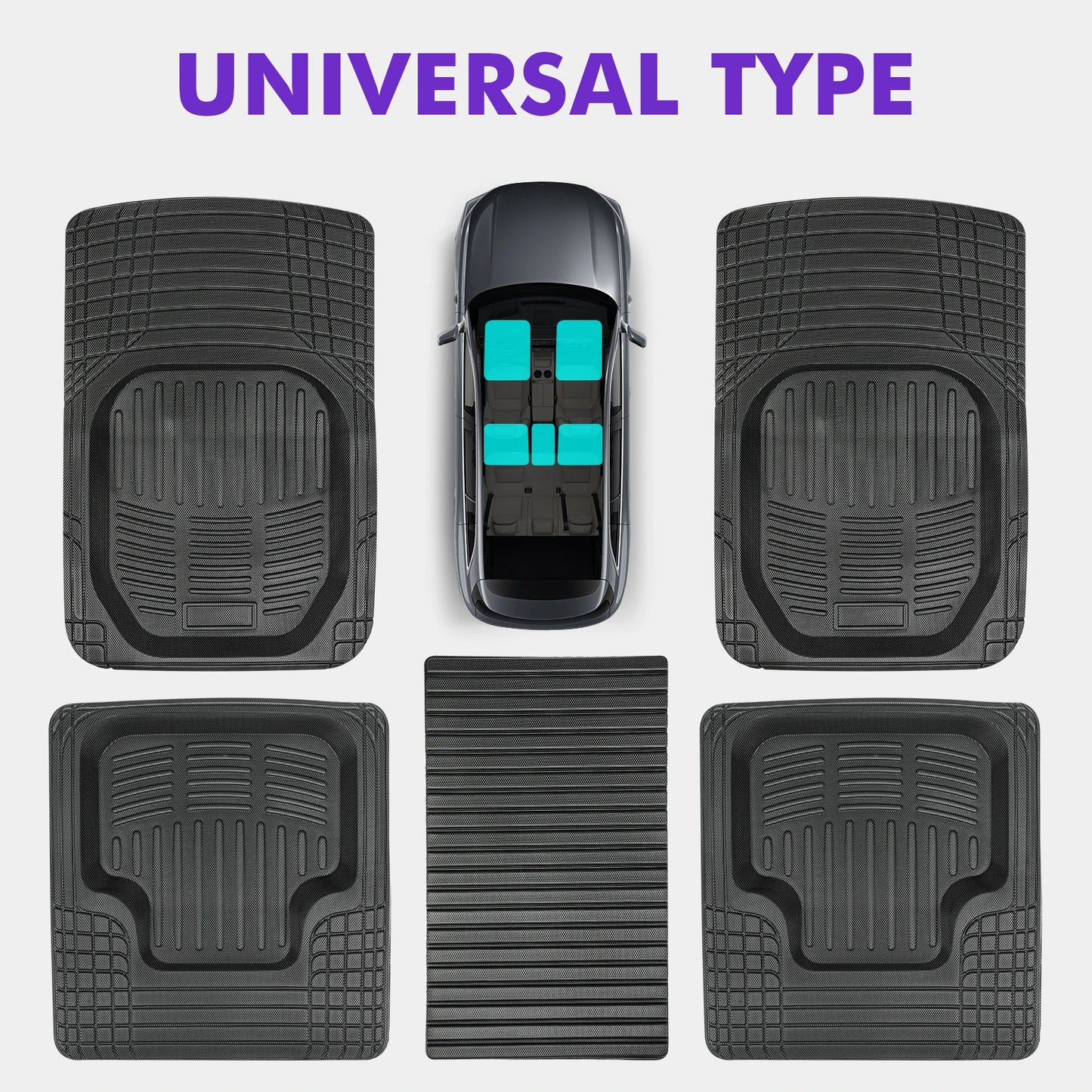 5pcs Universal Auto Car Floor Mats All-Weather Waterproof Tray Mat Interior Accessories