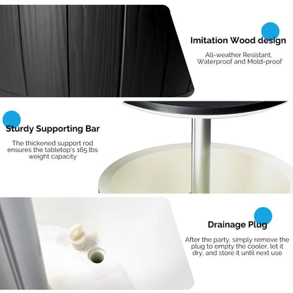 10Gallon Black Four Leg Ice Bucket Plastic Side Table Outdoor Beverage Cooler Portable Drink Storage Patio Party BBQ Camping