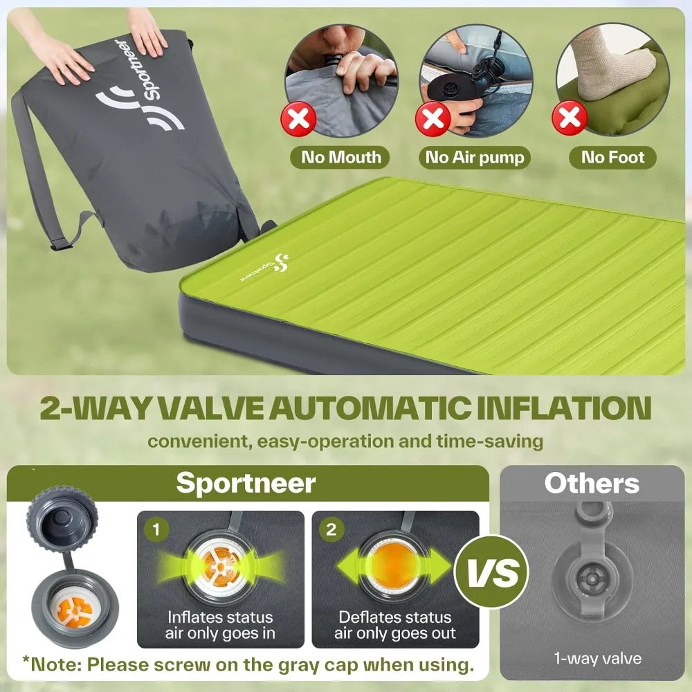 sleeping pad for camping: 4" ultra-thick air & foam mattress with 10 r value, large size 78" x 30"