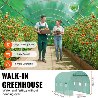 Walk-in Greenhouse Hoop House  Plant Hot House with Steel Frame Roll-up Zipper Door