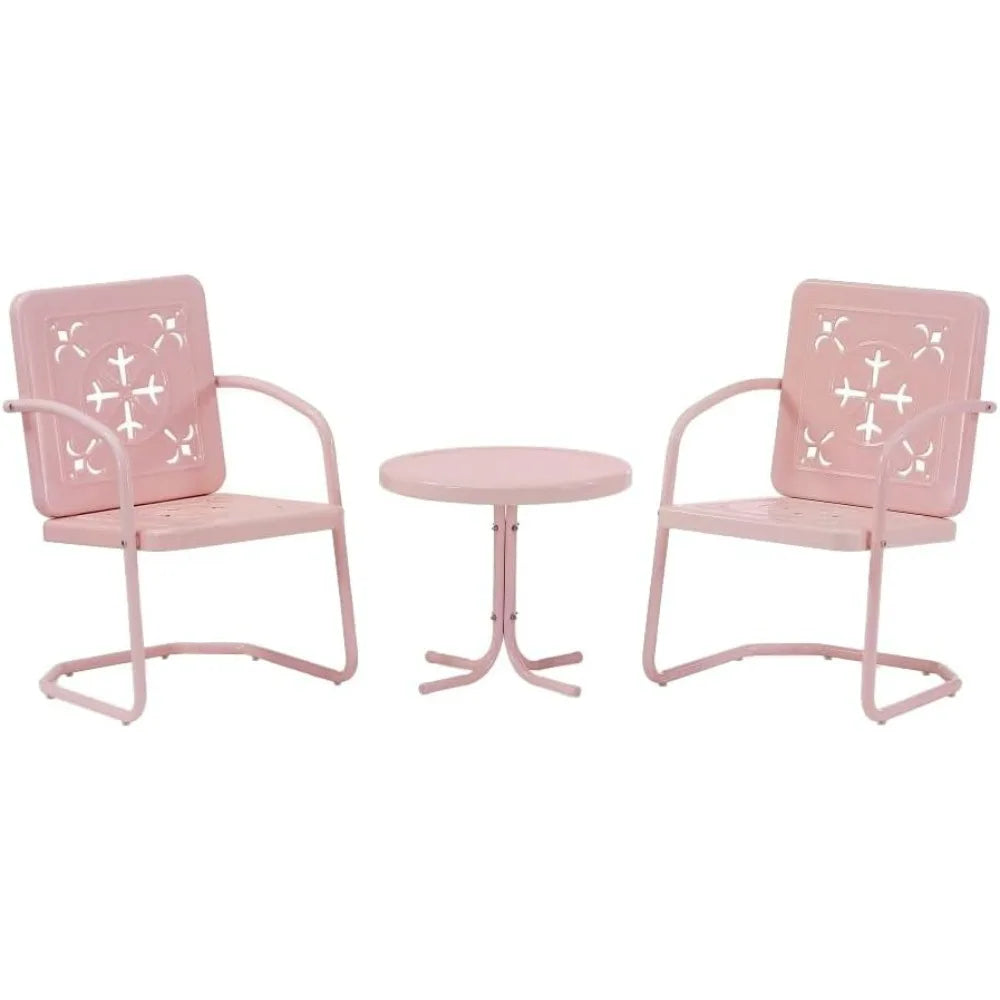 Vintage 3-Piece Outdoor Chair and Side Table Set , Retro Metal Patio Conversation