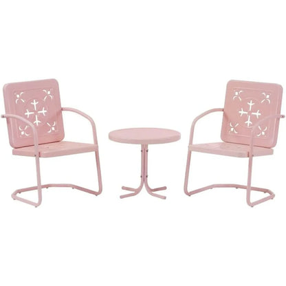 Vintage 3-Piece Outdoor Chair and Side Table Set , Retro Metal Patio Conversation