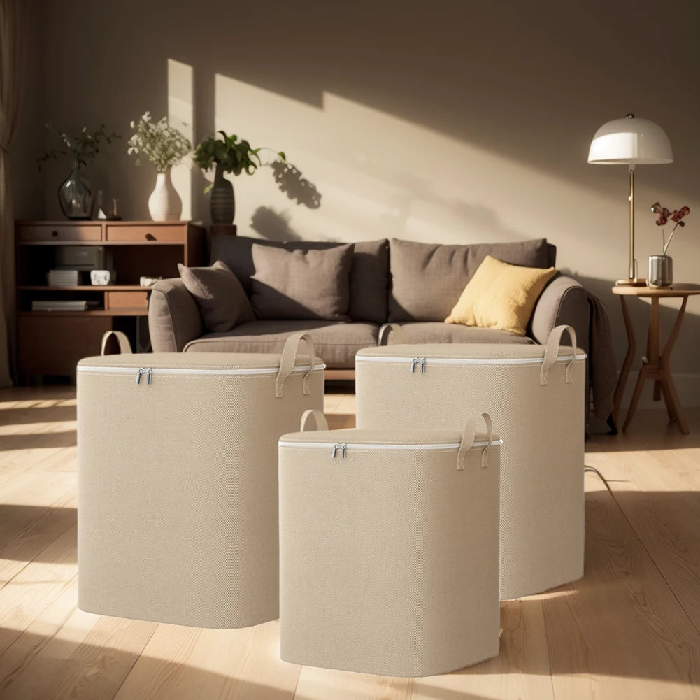 110/140L Clothes Storage Bag Foldable, with Zipper and Reinforced Handles for Clothing Comforter Blanket Bedding