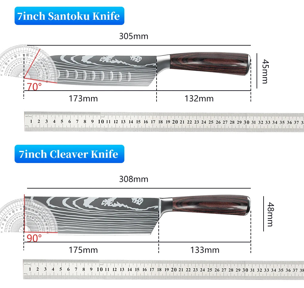 Kitchen Knives Set Laser Damascus Pattern Chef Knife Sharp Cleaver Slicing Utility Knives Tools