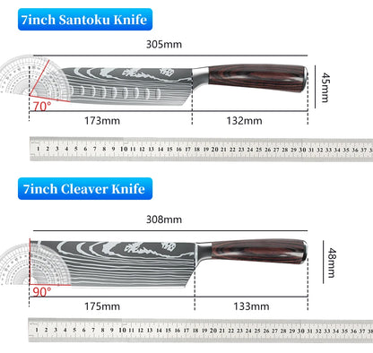 Kitchen Knives Set Laser Damascus Pattern Chef Knife Sharp Cleaver Slicing Utility Knives Tools