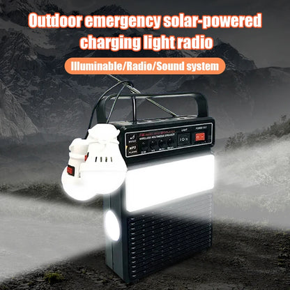 Portable outdoor camping solar lighting radio Bluetooth speaker, with two light bulbs and multiple lighting modes