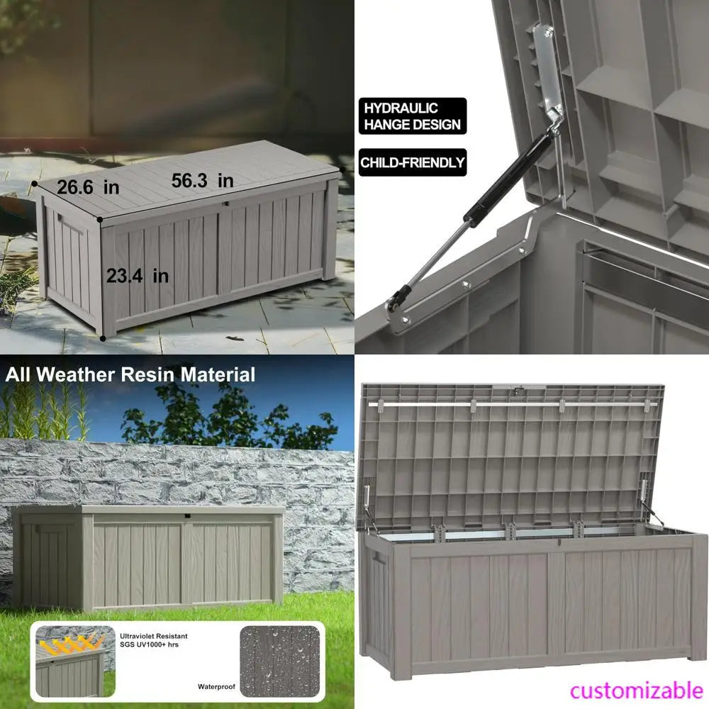 120 Gallon Resin Deck Storage Box with Lockable Feature for Outdoor Pool Accessories, and Garden Tools