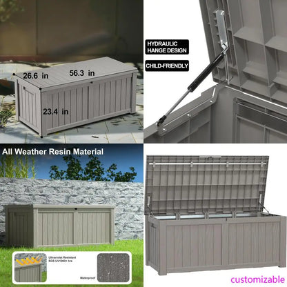 120 Gallon Resin Deck Storage Box with Lockable Feature for Outdoor Pool Accessories, and Garden Tools