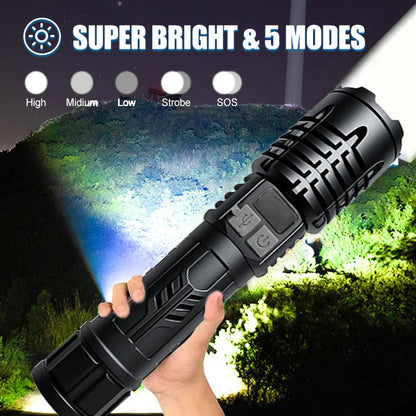 High Lumen Waterproof Tactical Flashlight - 5 Modes, Rechargeable, Durable Camping, Emergency