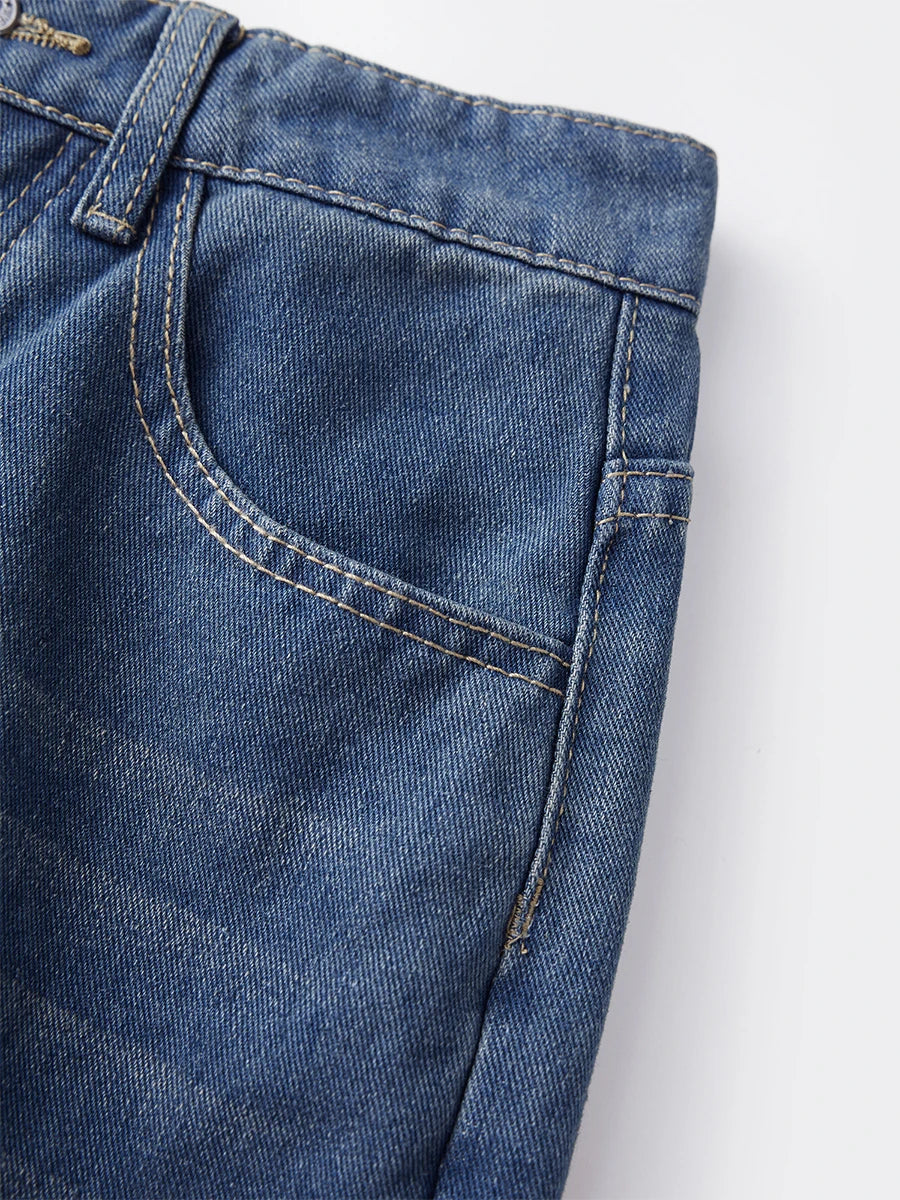 Ladies Stylish High Waist Blue Denim Jeans with Straight Leg Perfect for Spring and Fall Casual Wear Comfortable