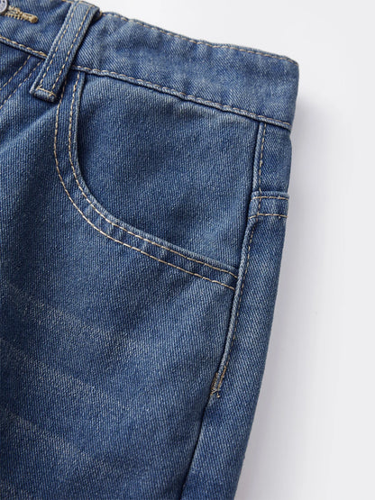 Ladies Stylish High Waist Blue Denim Jeans with Straight Leg Perfect for Spring and Fall Casual Wear Comfortable