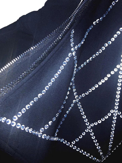 Women s Hoodie Coat Rhinestone Print Long Sleeve Zipper Sweatshirt