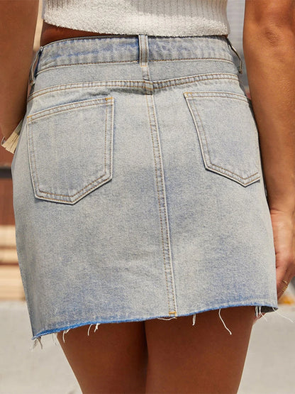 Vintage High Waist Distressed Denim Skirt for Women Casual Summer Beach Party Clubwear Street Style Mini Jeans Skirt