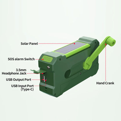 Outdoors AM/FM Radio Dual Speaker 10000mAh Rechargeable Stereo Solar Emergency Hand Crank Weather Radio