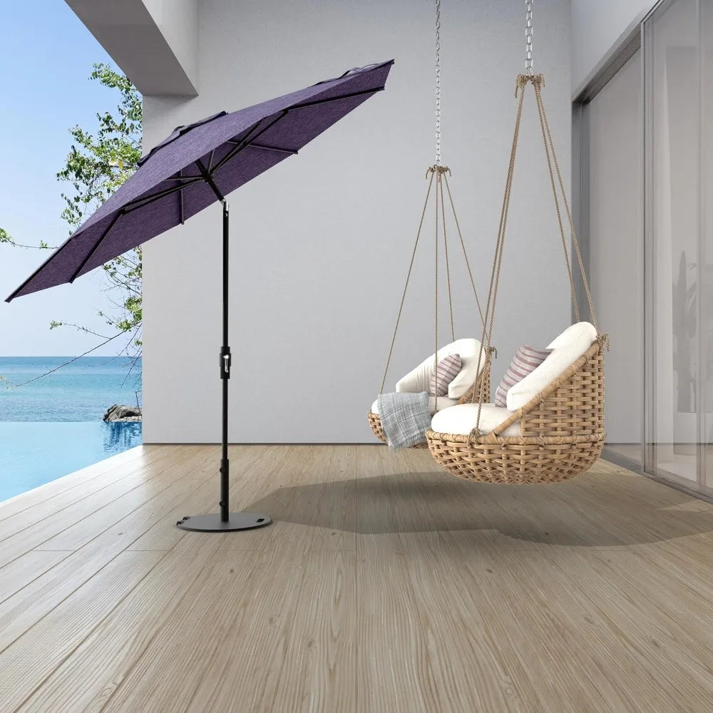 8 Ft. Patio Umbrella Polyester Fabric - Fiberglass Ribs, Auto-Tilt Aluminum Frame