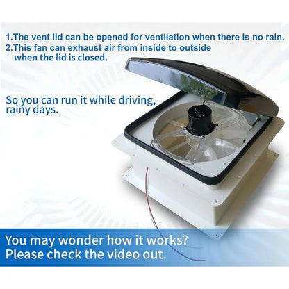 Shield RV Roof Fan Vent Trailer Camper 10 Speed 12V 14'' Reversible