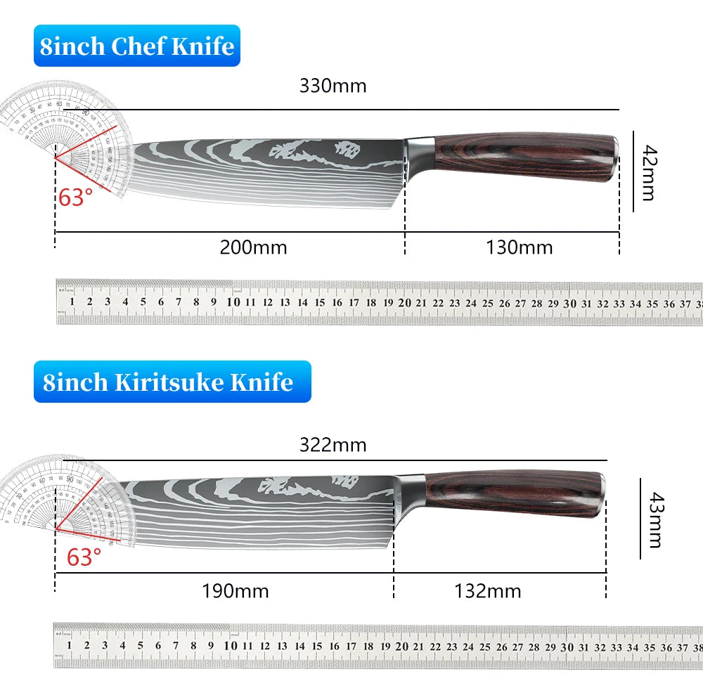 Kitchen Knives Set Laser Damascus Pattern Chef Knife Sharp Cleaver Slicing Utility Knives Tools