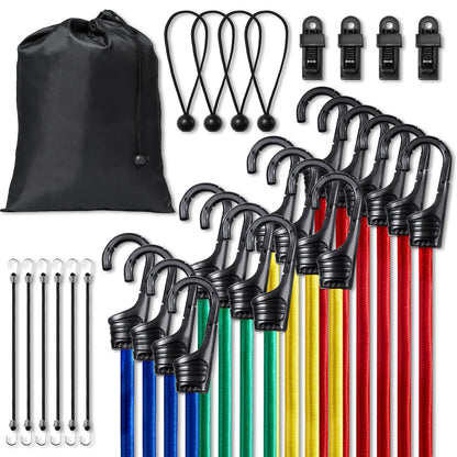 32pcs Elastic Bungee Cords  Assorted Lengths Heavy duty for Bike Tents Camping RVs Trunks Luggage Racks