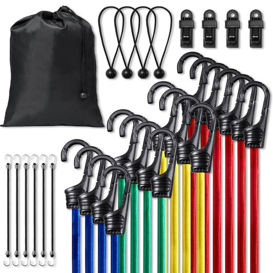 32pcs Elastic Bungee Cords  Assorted Lengths Heavy duty for Bike Tents Camping RVs Trunks Luggage Racks