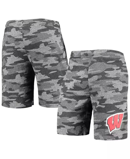 | Men's Charcoal, Gray Wisconsin Badgers Camo Lounge Shorts