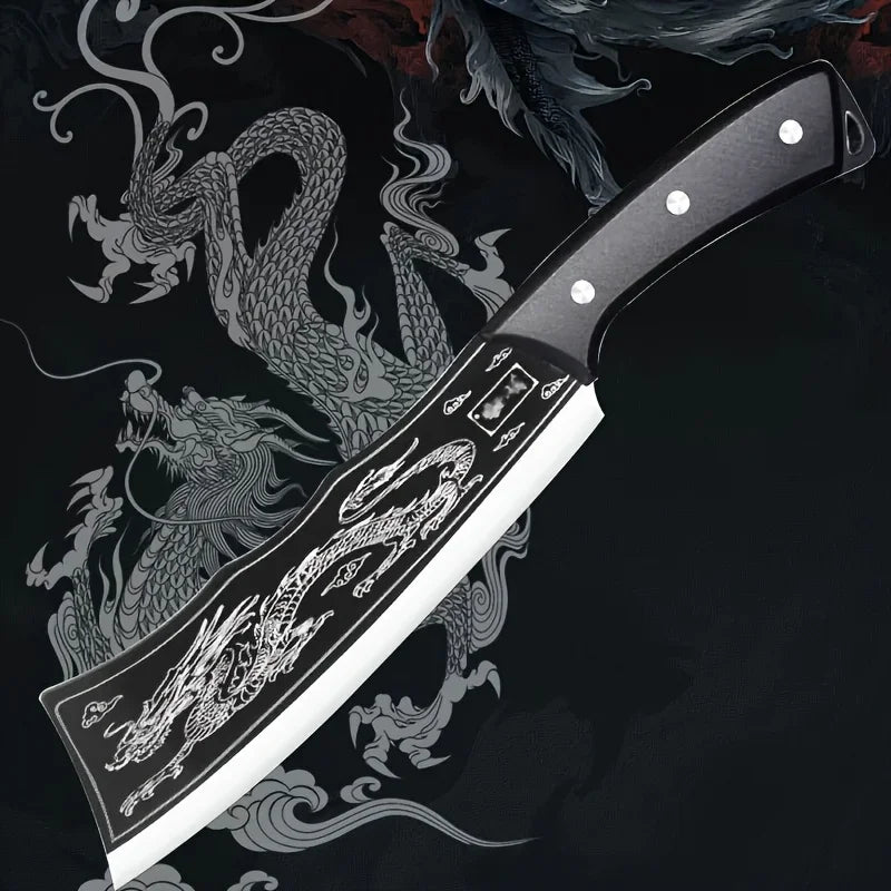 Hand forged stainless steel bone chopping knife with scabbard,