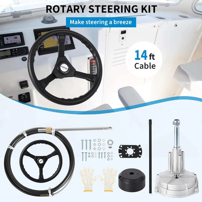14 Feet Cable Outboard Steering Kit 3/4" Standard Tapered Shaft for Yachts, Fishing Boats