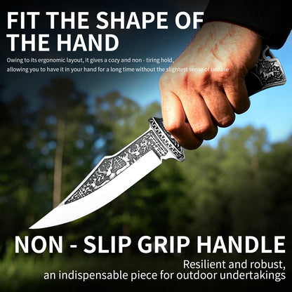 High Quality Steel Hunting Knife, Outdoor Survival Knife, Rubber Anti Slip Handle, Equipped with Leather Case