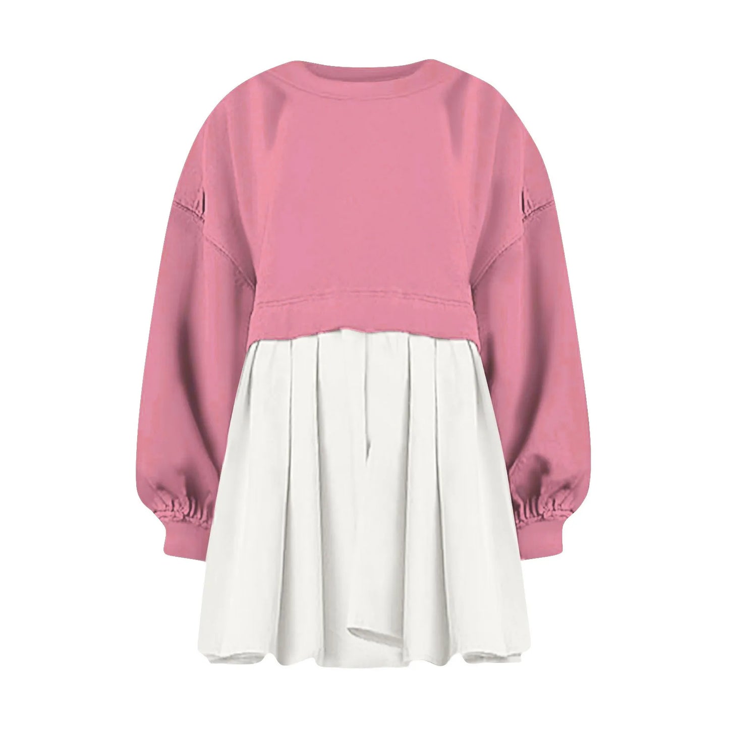 Women Sweatshirt Dress Long Sleeve Crewneck Pullover Loose Fit Tops Pleated Sweatshirts Dresses